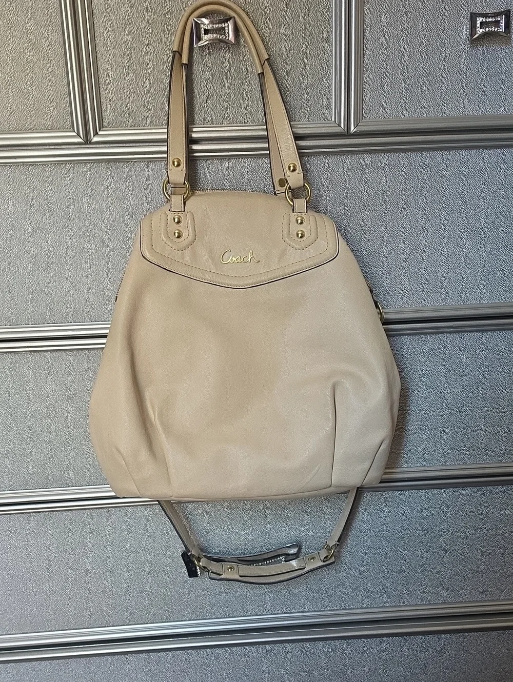 Coach Cream Leather Shoulder Bag with Gold Hardware